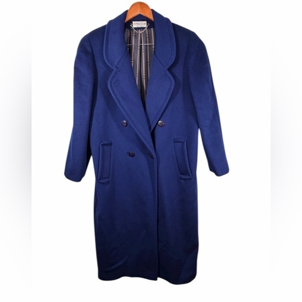 Ashley Scott Vintage 100% Wool Blue Double Breasted Coat Made in USA Size Large